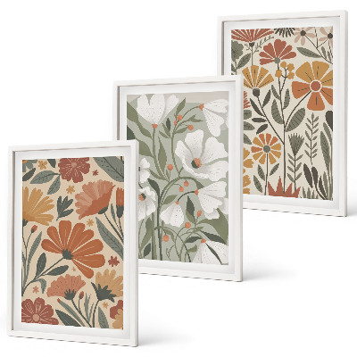 Three-piece wall art piece Floral patterns orange green