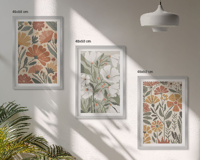 Three-piece wall art piece Floral patterns orange green