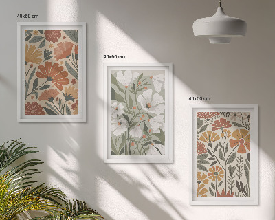 Three-piece wall art piece Floral patterns orange green