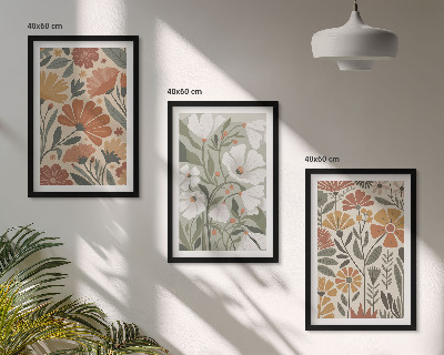 Three-piece wall art piece Floral patterns orange green