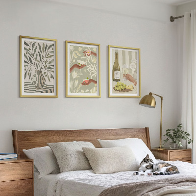Set of 3 framed wall art pieces Olive blossoms rustic cocktails