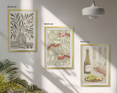 Set of 3 framed wall art pieces Olive blossoms rustic cocktails