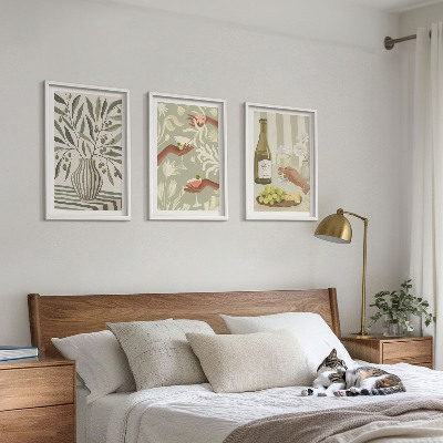 Set of 3 framed wall art pieces Olive blossoms rustic cocktails