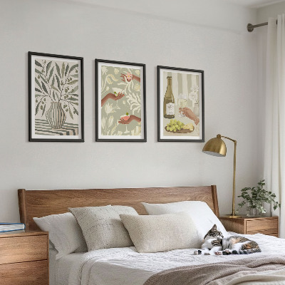 Set of 3 framed wall art pieces Olive blossoms rustic cocktails