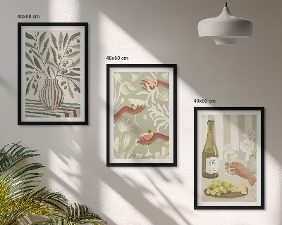 Set of 3 framed wall art pieces Olive blossoms rustic cocktails