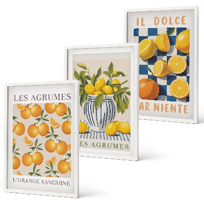Wall art set Retro yellow citrus fruits