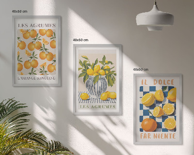 Wall art set Retro yellow citrus fruits
