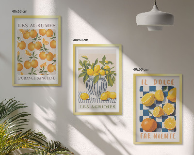Wall art set Retro yellow citrus fruits