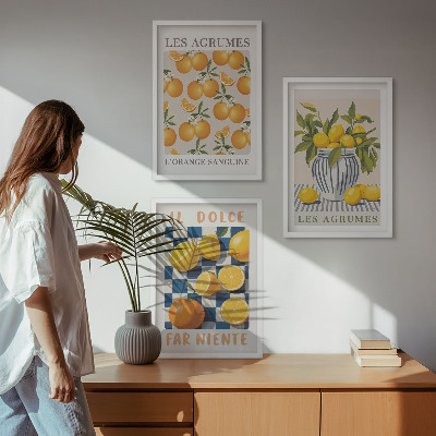 Wall art set Retro yellow citrus fruits