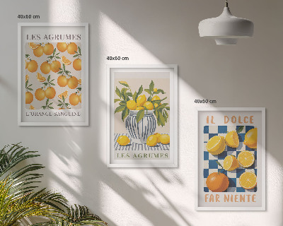 Wall art set Retro yellow citrus fruits