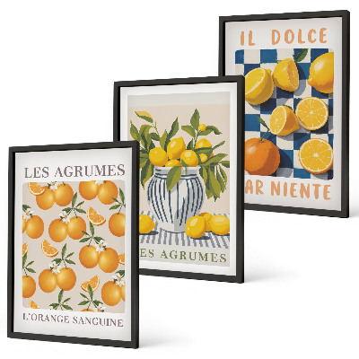 Wall art set Retro yellow citrus fruits