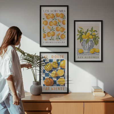 Wall art set Retro yellow citrus fruits
