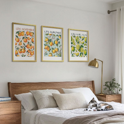 Three-piece wall art piece Fruity citrus pastel patterns