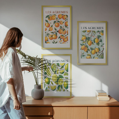 Three-piece wall art piece Fruity citrus pastel patterns