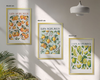 Three-piece wall art piece Fruity citrus pastel patterns