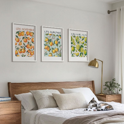 Three-piece wall art piece Fruity citrus pastel patterns