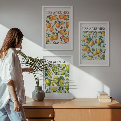 Three-piece wall art piece Fruity citrus pastel patterns