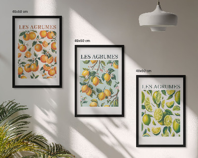 Three-piece wall art piece Fruity citrus pastel patterns