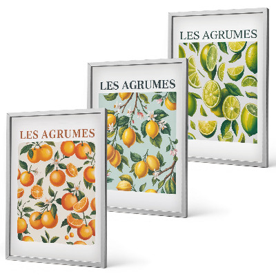Three-piece wall art piece Fruity citrus pastel patterns