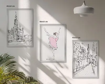 Set of 3 framed wall art pieces Stylish ballerinas and architecture