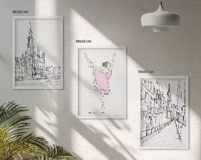 Set of 3 framed wall art pieces Stylish ballerinas and architecture