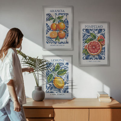 Three-piece wall art piece Italian citrus fashion posters