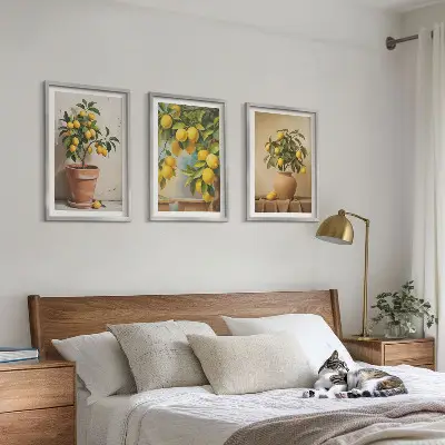 Lemon tree potted and vase wall art set of 3 framed pieces
