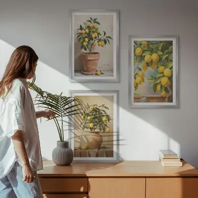 Lemon tree potted and vase wall art set of 3 framed pieces