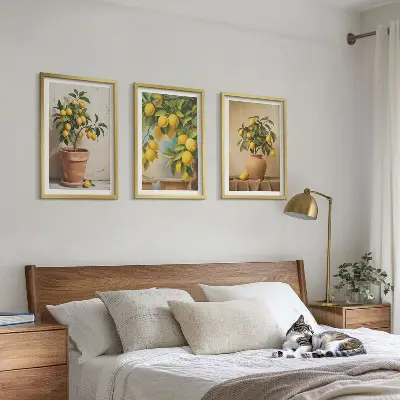 Lemon tree potted and vase wall art set of 3 framed pieces