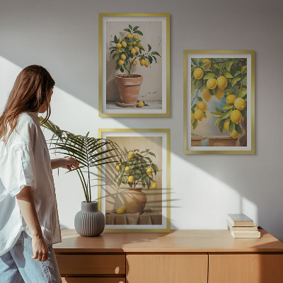 Set of 3 framed wall art pieces Lemon trees in a pot and a vase