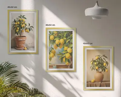 Lemon tree potted and vase wall art set of 3 framed pieces