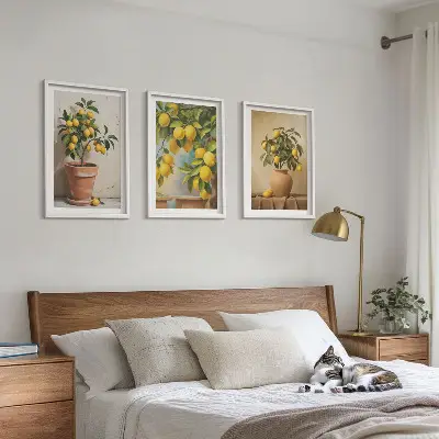 Lemon tree potted and vase wall art set of 3 framed pieces