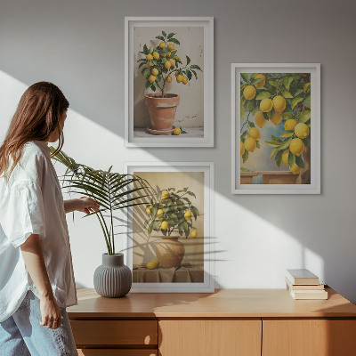 Set of 3 framed wall art pieces Lemon trees in a pot and a vase