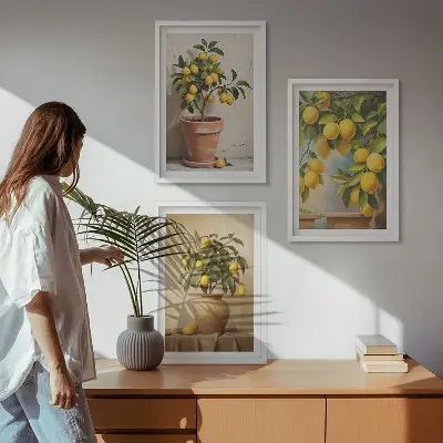 Lemon tree potted and vase wall art set of 3 framed pieces
