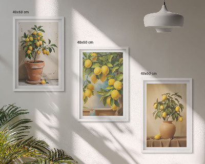 Set of 3 framed wall art pieces Lemon trees in a pot and a vase