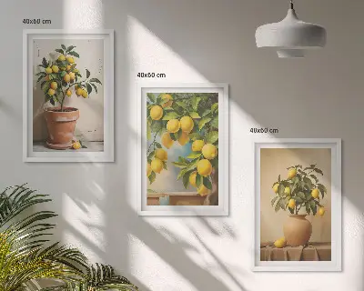 Lemon tree potted and vase wall art set of 3 framed pieces