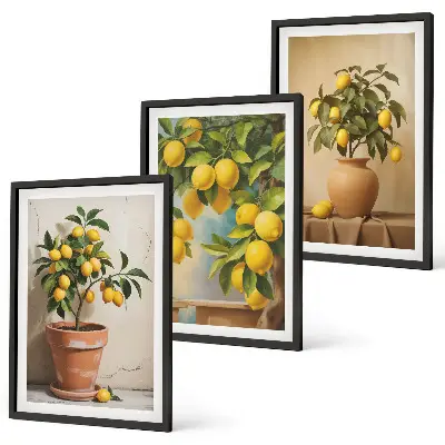 Lemon tree potted and vase wall art set of 3 framed pieces