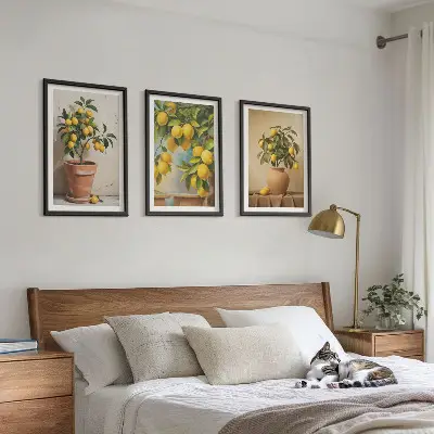 Lemon tree potted and vase wall art set of 3 framed pieces