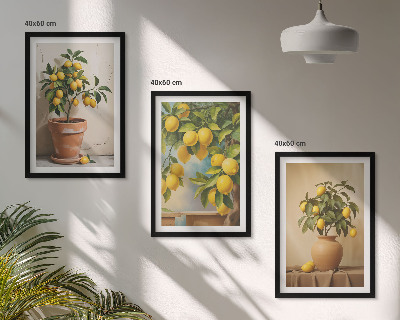 Set of 3 framed wall art pieces Lemon trees in a pot and a vase