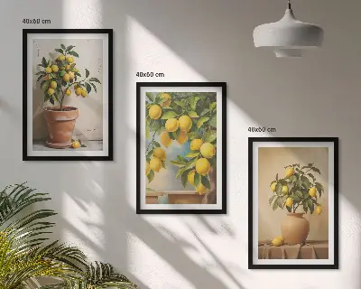 Lemon tree potted and vase wall art set of 3 framed pieces