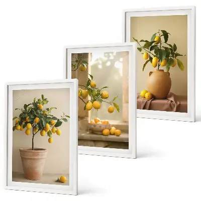 Three-piece lemon tree wall art set potted lemon trees