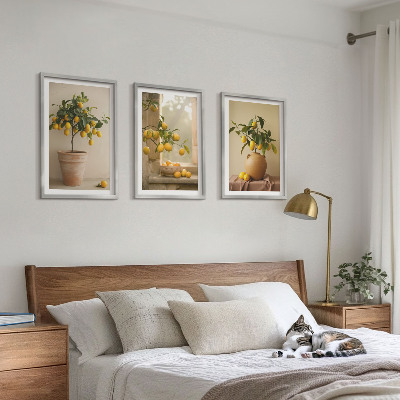 Three-piece wall art piece Lemon trees in pots
