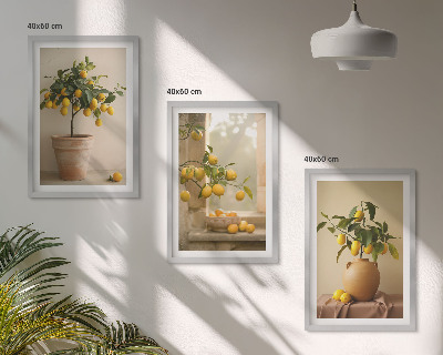 Three-piece wall art piece Lemon trees in pots