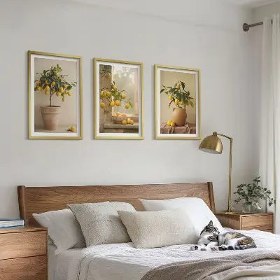 Three-piece lemon tree wall art set potted lemon trees