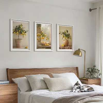 Three-piece lemon tree wall art set potted lemon trees