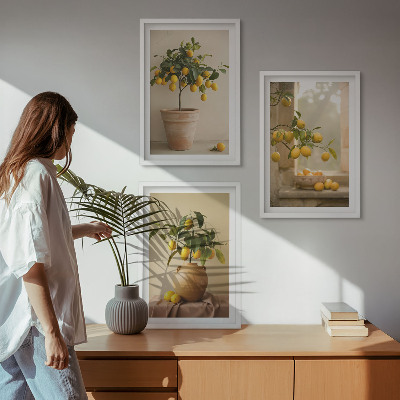 Three-piece wall art piece Lemon trees in pots