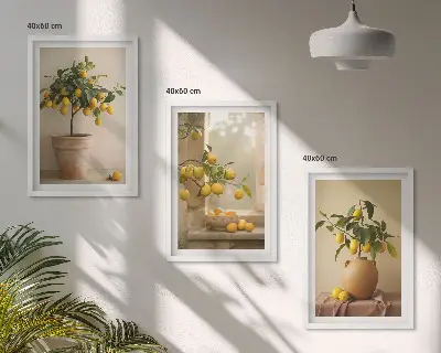 Three-piece lemon tree wall art set potted lemon trees