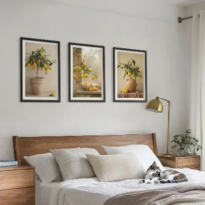 Three-piece lemon tree wall art set potted lemon trees