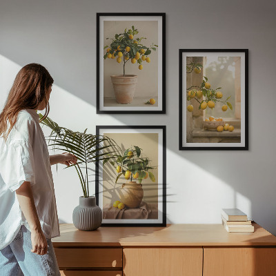 Three-piece wall art piece Lemon trees in pots