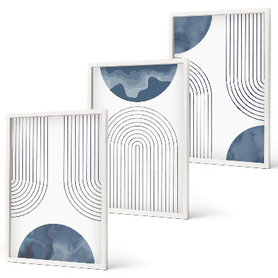 Set of 3 framed wall art pieces Abstract blue patterns
